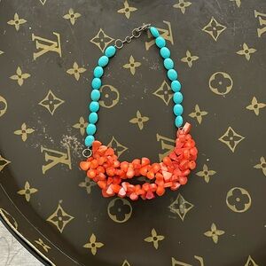 Coral and turquoise statement necklace